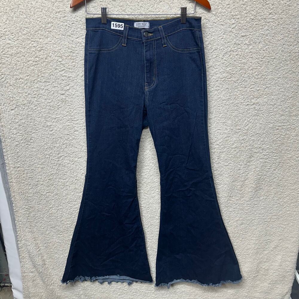 Judy Blue Women’s 11/30 Made in USA Dark Wash Flare Jeans Raw Hem Stretch
